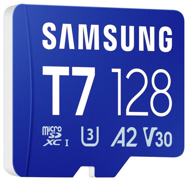 Produktbild: Samsung T7 microSDXC-Karte Retail 128 GB UHS-I U3, A2 Application Performance Class, Class 10, v30 Video Speed Class