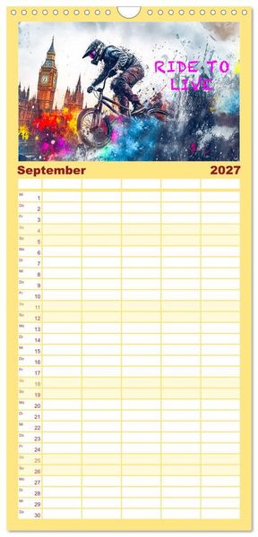 Produktbild: Familienplaner 2027 - BMX - Coole Slogans mit 5 Spalten (Wandkalender, 21 x 45 cm) CALVENDO