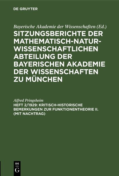 Produktbild: Kritisch-historische Bemerkungen zur Funktionentheorie II. (mit Nachtrag)