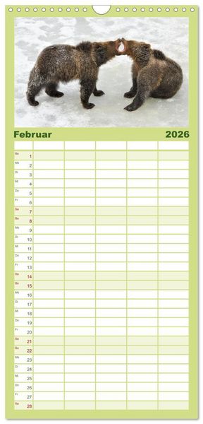 Produktbild: Familienplaner 2026 - Begegnungen DER BRAUNB&Auml;R mit 5 Spalten (Wandkalender, 21 x 45 cm) CALVENDO