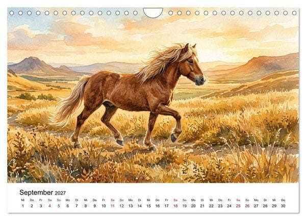 Produktbild: Magie der Islandpferde im Aquarellstil (Wandkalender 2027 DIN A4 quer), CALVENDO Monatskalender