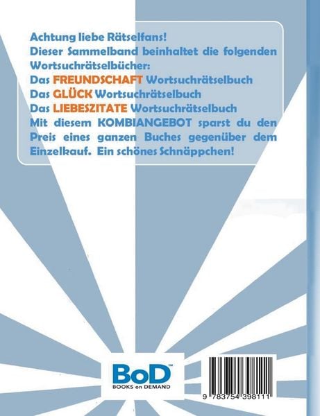 Produktbild: WORTSUCHR&Auml;TSEL 3 in 1 SAMMELBAND FREUNDSCHAFT, GL&Uuml;CK und LIEBESZITATE