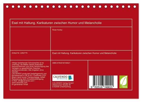 Produktbild: Esel mit Haltung. Karikaturen zwischen Humor und Melancholie (Tischkalender 2026 DIN A5 quer), CALVENDO Monatskalender