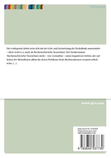 Produktbild: Lernschwierigkeiten in der Schule - Dyskalkulie - zur theoretischen Kl&auml;rung