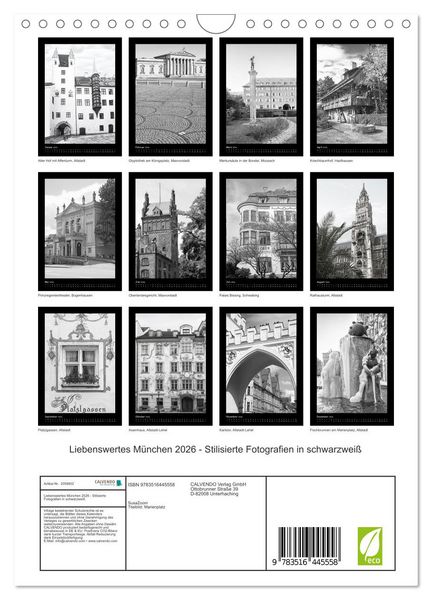 Produktbild: Liebenswertes M&uuml;nchen 2026 - Stilisierte Fotografien in schwarzwei&szlig; (Wandkalender 2026 DIN A4 hoch), CALVENDO Monatskalender