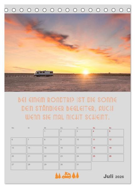 Produktbild: Roadtrips - Urlaub auf R&auml;dern (Tischkalender 2026 DIN A5 hoch), CALVENDO Monatskalender