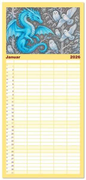 Produktbild: Familienplaner 2026 - Fabelhafte Mystikwesen mit 5 Spalten (Wandkalender, 21 x 45 cm) CALVENDO