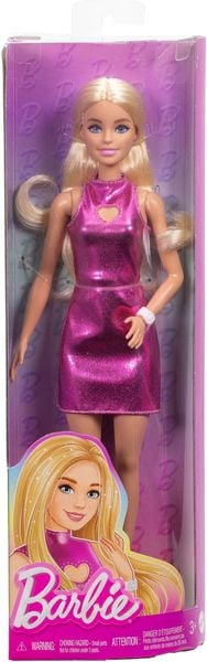 Produktbild: Barbie Fashionista Puppe im pinken Metallic-Kleid mit Herz-Aussparung