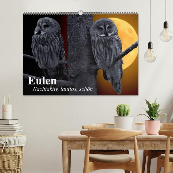 Produktbild: Eulen. Nachtaktiv, lautlos, sch&ouml;n (Wandkalender 2026 DIN A2 quer), CALVENDO Monatskalender