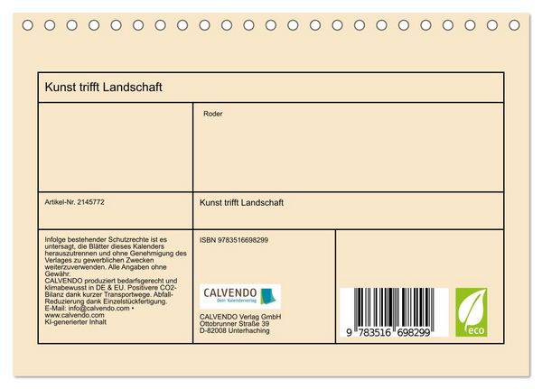 Produktbild: Kunst trifft Landschaft (Tischkalender 2026 DIN A5 quer), CALVENDO Monatskalender