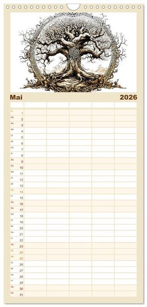 Produktbild: Familienplaner 2026 - G&ouml;tter der Wikinger - Skizzen zur Welt der Nordischen Mythologie mit 5 Spalten (Wandkalender, 21 x 45 cm) CALVENDO