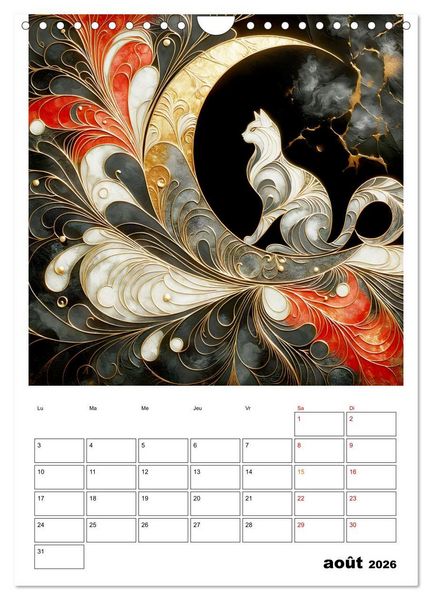 Produktbild: Les chats - Pattes de velours au clair de lune (Calendrier mural 2026 DIN A4 horizontal), CALVENDO calendrier mensuel
