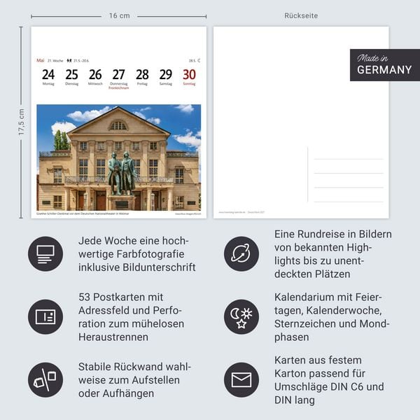 Produktbild: Deutschland Sehnsuchtskalender 2027 - Wochenkalender mit 53 Postkarten