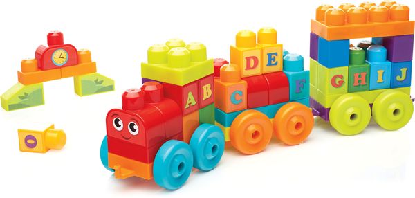 Mattel - Mega Bloks ABC Lernzug 60 Teile, Steck-Bausteine, Bauklötze, Lernspielzeug