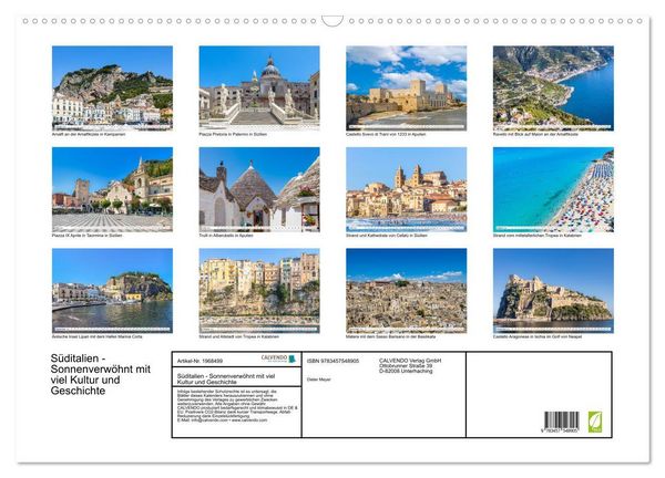 Produktbild: S&uuml;ditalien - Sonnenverw&ouml;hnt mit viel Kultur und Geschichte (Wandkalender 2026 DIN A2 quer), CALVENDO Monatskalender