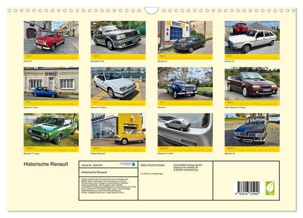 Produktbild: Historische Renault (Wandkalender 2026 DIN A3 quer), CALVENDO Monatskalender