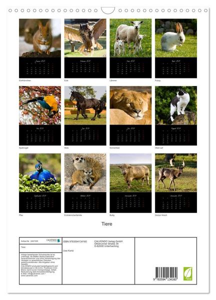 Produktbild: Tiere (Wandkalender 2027 DIN A3 hoch), CALVENDO Monatskalender