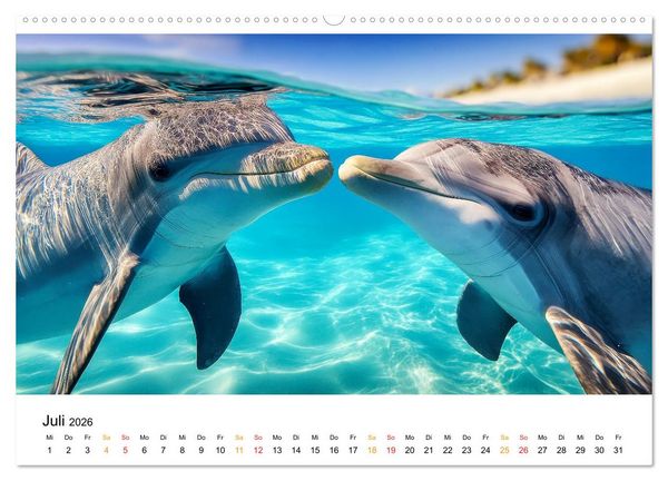 Produktbild: Delfine - Wellen K&uuml;nstler (hochwertiger Premium Wandkalender 2026 DIN A2 quer), Kunstdruck in Hochglanz