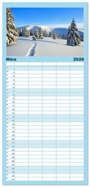 Produktbild: Familienplaner 2026 - Skimountaineering - Erobere die Berge im Winter mit 5 Spalten (Wandkalender, 21 x 45 cm) CALVENDO
