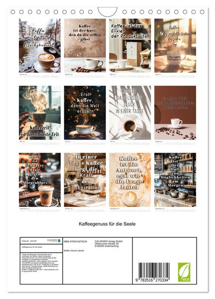 Produktbild: Kaffeegenuss f&uuml;r die Seele (Wandkalender 2026 DIN A4 hoch), CALVENDO Monatskalender