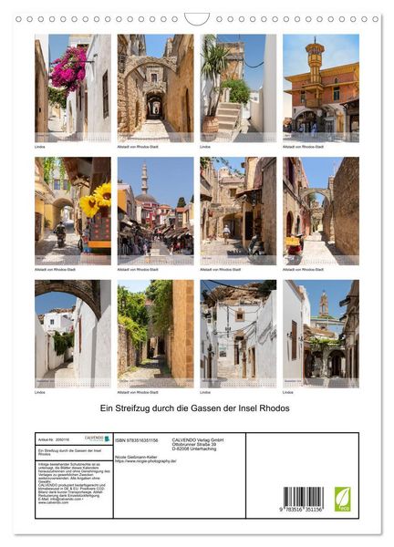Produktbild: Ein Streifzug durch die Gassen der Insel Rhodos (Wandkalender 2026 DIN A3 hoch), CALVENDO Monatskalender