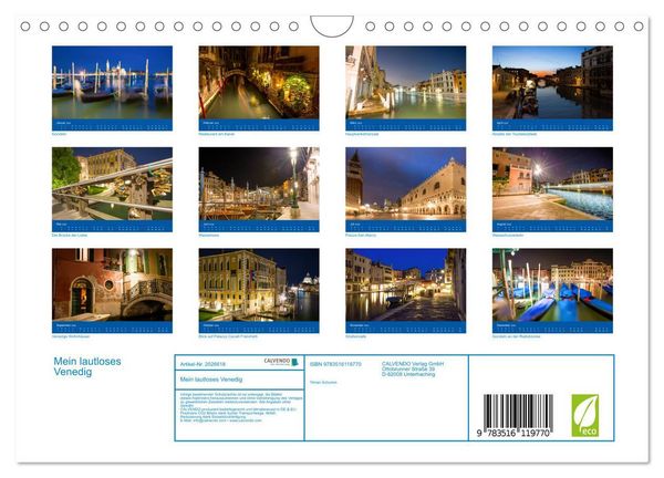 Produktbild: Mein lautloses Venedig (Wandkalender 2026 DIN A4 quer), CALVENDO Monatskalender