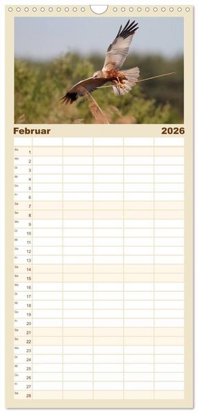 Produktbild: Familienplaner 2026 - Heimische Eulen und Greife mit 5 Spalten (Wandkalender, 21 x 45 cm) CALVENDO
