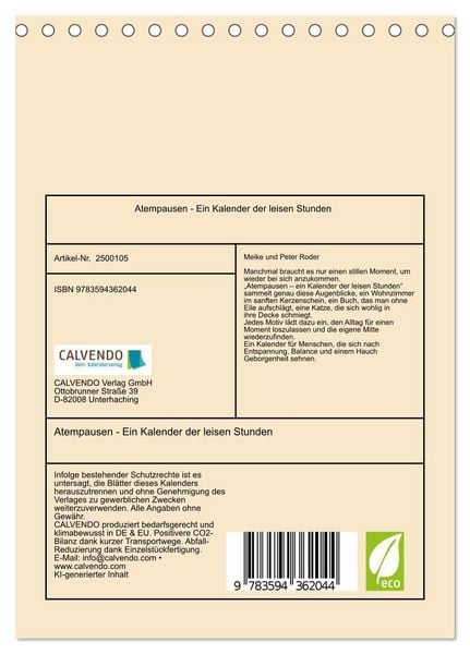 Produktbild: Atempausen - Ein Kalender der leisen Stunden (Tischkalender 2027 DIN A5 hoch), CALVENDO Monatskalender