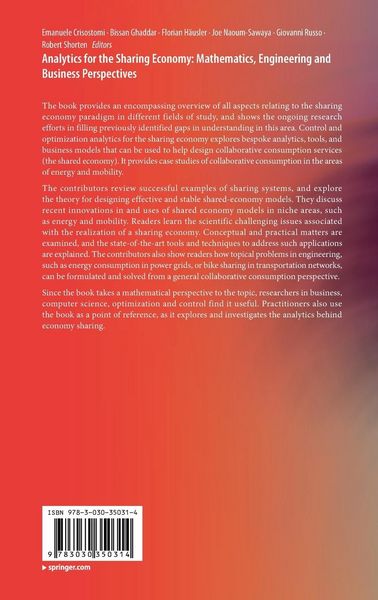 Produktbild: Analytics for the Sharing Economy: Mathematics, Engineering and Business Perspectives