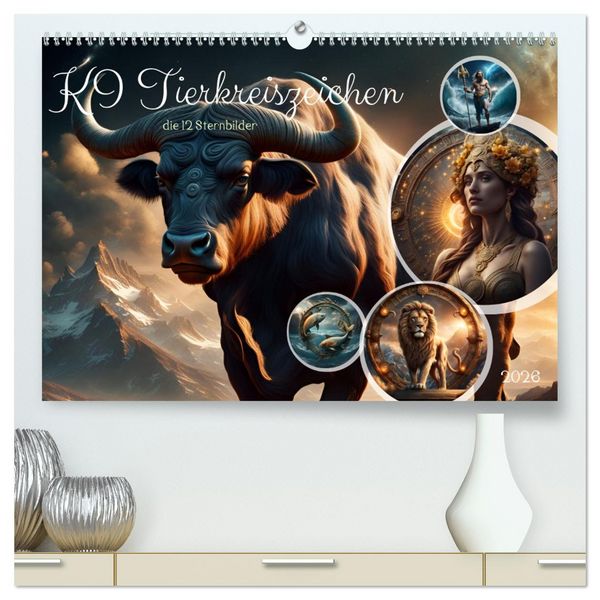 Produktbild: KI Tierkreiszeichen (hochwertiger Premium Wandkalender 2026 DIN A2 quer), Kunstdruck in Hochglanz