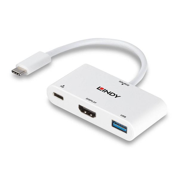 Produktbild: LINDY USB-C&reg; Adapter [1x USB-C&reg; Stecker - 1x HDMI-Buchse, USB 3.2 Gen 1 Buchse A (USB 3.0)] 43340 0.18 m