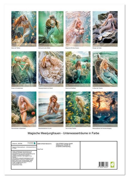 Produktbild: Magische Meerjungfrauen - Unterwassertr&auml;ume in Farbe (Wandkalender 2026 DIN A2 hoch), CALVENDO Monatskalender