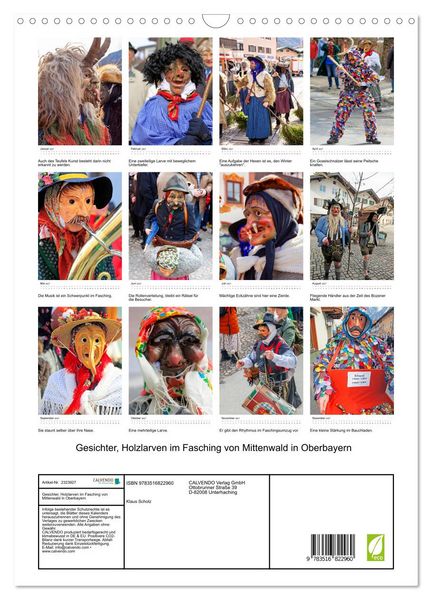 Produktbild: Gesichter, Holzlarven im Fasching von Mittenwald in Oberbayern (Wandkalender 2027 DIN A3 hoch), CALVENDO Monatskalender