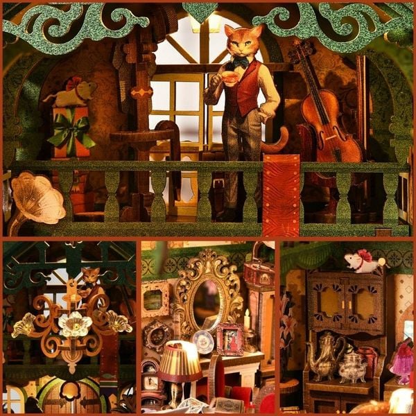 Produktbild: FiguredArt SL09 - DIY Book Nook, Katzenangelegenheiten B&uuml;ro, Puzzle 246 Teile, Miniatur-Diorama