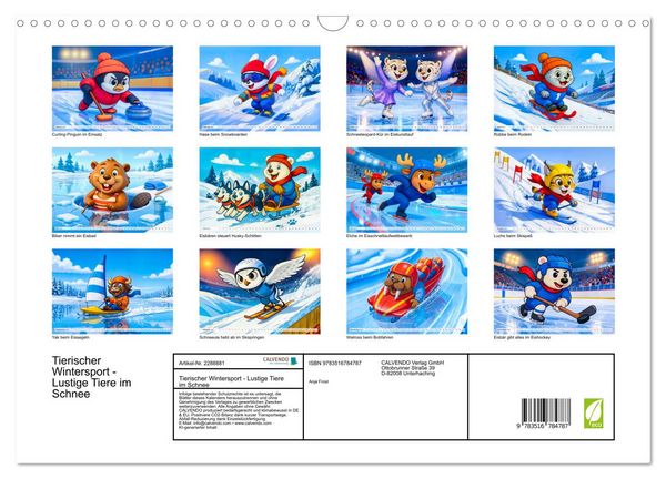 Produktbild: Tierischer Wintersport - Lustige Tiere im Schnee (Wandkalender 2027 DIN A3 quer), CALVENDO Monatskalender