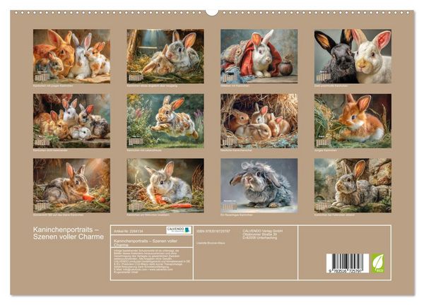 Produktbild: Kaninchenportraits &ndash; Szenen voller Charme (hochwertiger Premium Wandkalender 2026 DIN A2 quer), Kunstdruck in Hochglanz