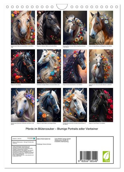 Produktbild: Pferde im Bl&uuml;tenzauber &ndash; Blumige Portraits edler Vierbeiner (Wandkalender 2026 DIN A4 hoch), CALVENDO Monatskalender