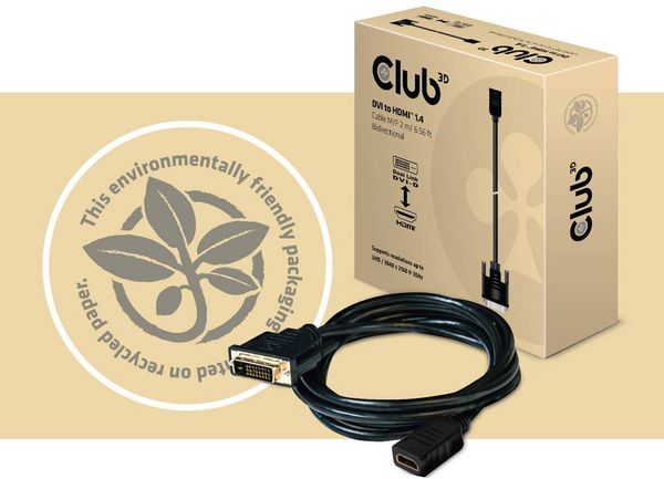 Produktbild: club3D DVI / HDMI Adapterkabel DVI-D 24+1pol. Stecker, HDMI-A Buchse 2.00 m Schwarz CAC-1211 DVI-Kabel