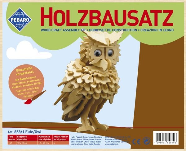 Produktbild: PEBARO 858/1 - Holzbausatz Eule, 147 Teile, Holzkonstruktion zum Zusammenstecken