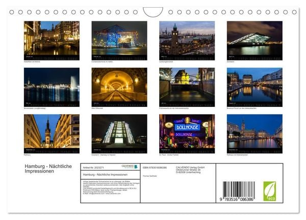 Produktbild: Hamburg - N&auml;chtliche Impressionen (Wandkalender 2026 DIN A4 quer), CALVENDO Monatskalender