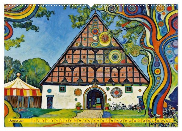 Produktbild: Farbenfrohes Landleben (hochwertiger Premium Wandkalender 2027 DIN A2 quer), Kunstdruck in Hochglanz