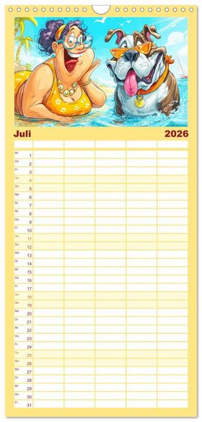 Produktbild: Familienplaner 2026 - Frauchen und Hund. Witzige Cartoons vom t&auml;glichen Chaos mit 5 Spalten (Wandkalender, 21 x 45 cm) CALVENDO