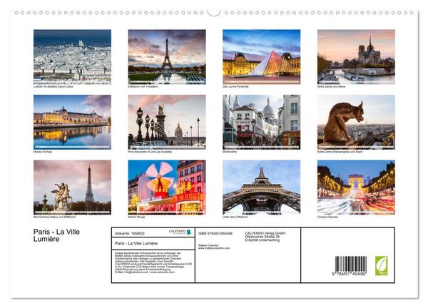 Produktbild: Paris - La Ville Lumi&egrave;re (hochwertiger Premium Wandkalender 2026 DIN A2 quer), Kunstdruck in Hochglanz