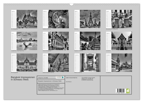 Produktbild: Bangkok Impressionen in Schwarz Wei&szlig; (Wandkalender 2026 DIN A2 quer), CALVENDO Monatskalender