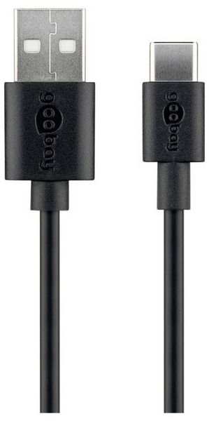 Goobay USB-Kabel USB 2.0 USB-C® Stecker, USB-A Stecker 1.00 m Schwarz animierter Ladevorgang 45735