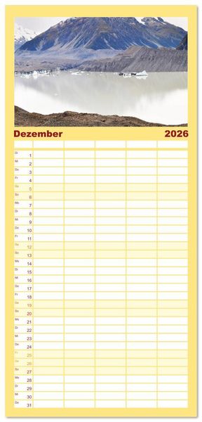 Produktbild: Familienplaner 2026 - Erlebe mit mir das Naturwunder Neuseeland die S&uuml;dinsel mit 5 Spalten (Wandkalender, 21 x 45 cm) CALVENDO