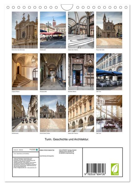 Produktbild: Turin. Geschichte und Architektur. (Wandkalender 2026 DIN A4 hoch), CALVENDO Monatskalender