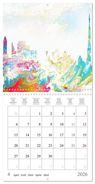 Produktbild: Colorful metropolises of the world - Acrylic Pouring of skylines of famous world cities (Wall Calendar 2026 12 &times; 12 Inch) CALVENDO 12 Month Wall Calendar