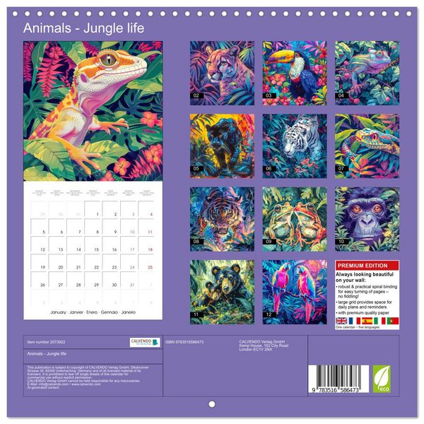 Produktbild: Animals - Jungle life (Wall Calendar 2026 12 &times; 12 Inch) CALVENDO 12 Month Wall Calendar
