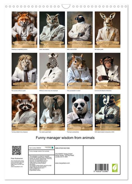 Produktbild: Funny manager wisdom from animals (Wall Calendar 2026 DIN A3 portrait), CALVENDO 12 Month Wall Calendar